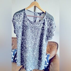CABLE & GAUGE Silver Sequins and Velvet Back Cocktail Blouse
